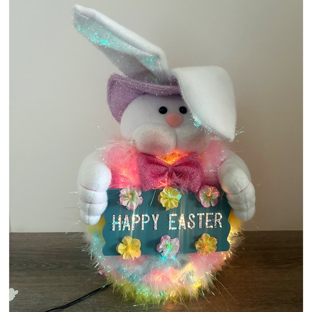 Vintage Multicolor Fiber Optic Easter Bunny Rabbit w/ Sign Tested WORKS EUC - Picture 2 of 8
